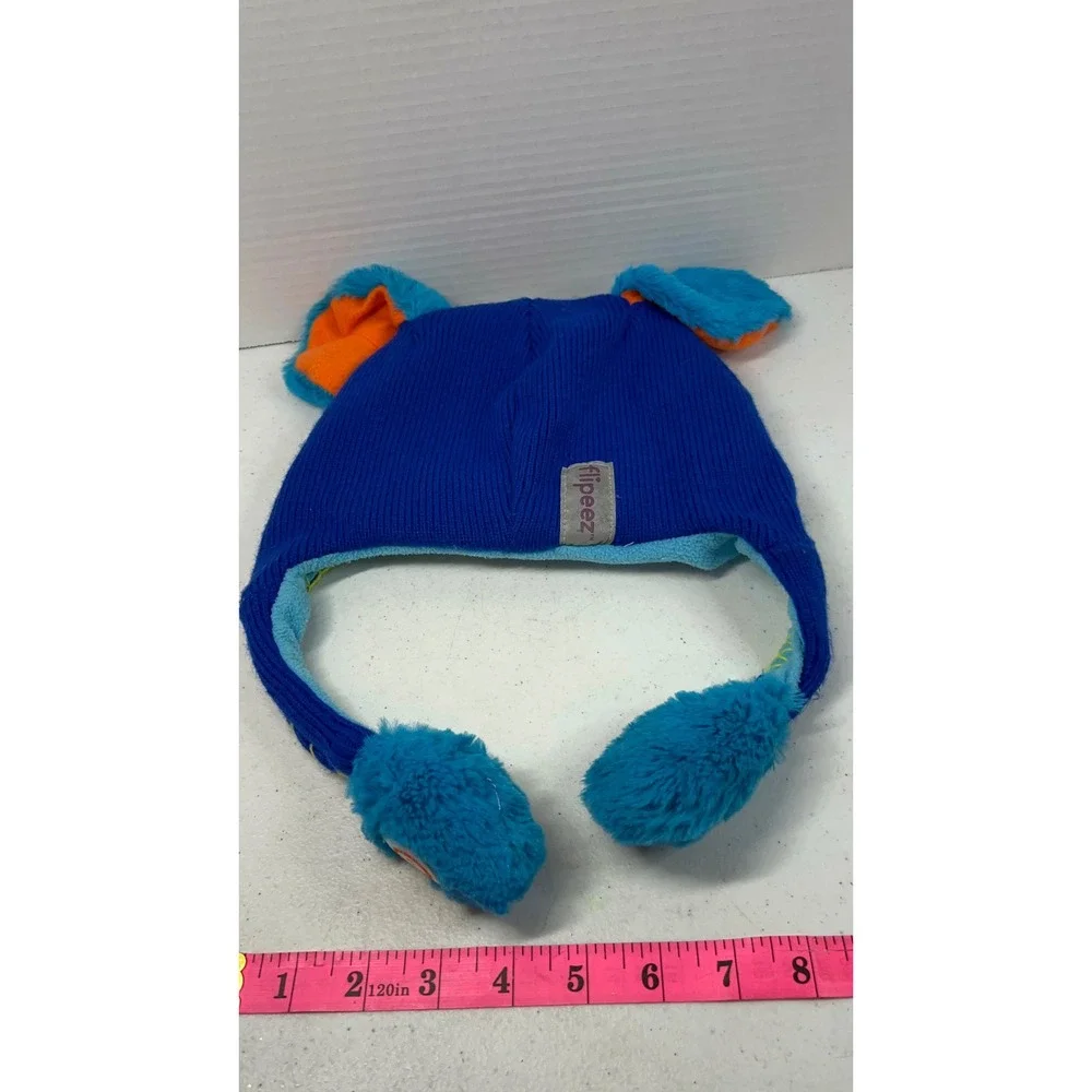 Flipeez Blue Monster Action Hat Kids Knit Beanie Ears Flip Up Laplander One Size
